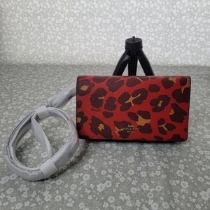 Coach Bright Poppy Animal Print Foldover Crossbody NWT 5x8x2